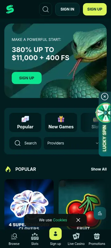 Spinaconda Casino mobile view