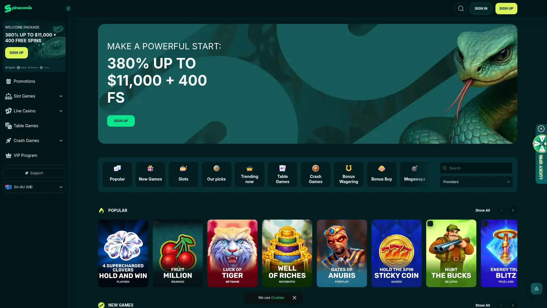 Spinaconda Casino desktop view